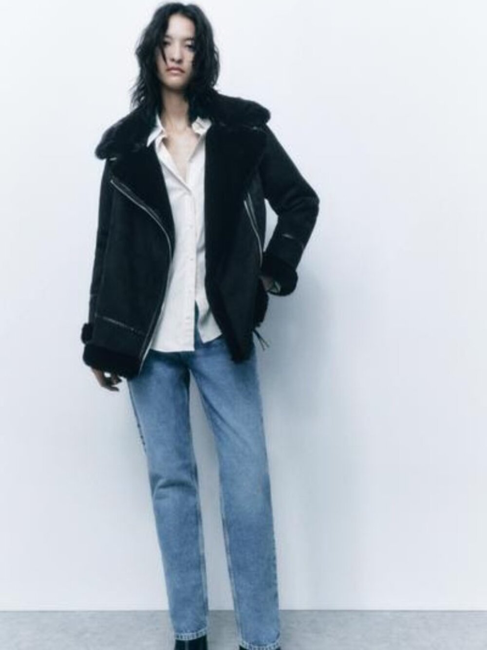 Zara-FAUX SUEDE DOUBLE FACED LONG JACKET Black MEDIUM MINT CONDITION NEVER WORN